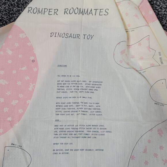 Vintage DIY Dinosaur Stuffed Animal Fabric Panel - Picture 3 of 4